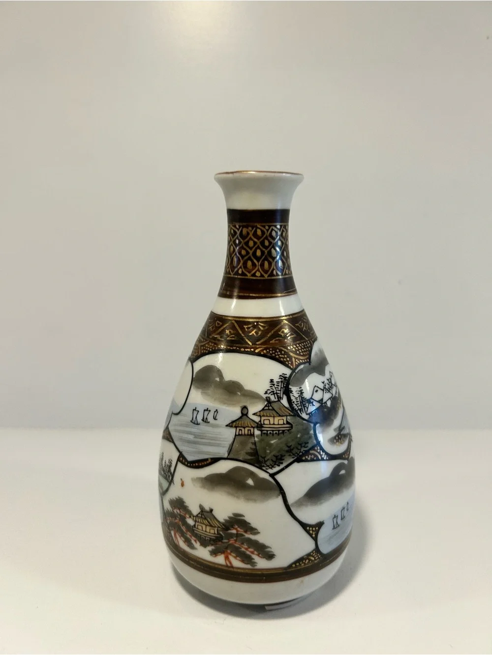 Vintage Japanese Hand Painted Porcelain Kutani Style Vase Gold Gilt Decor 6